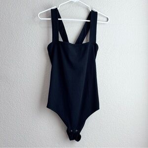 Mohnton Made Square Neck Black Ribbed Tank Top Bodysuit Large